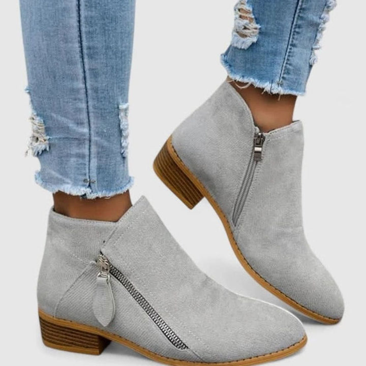 Women's Suede Side-Zip Block-Heel Ankle Boots - Grey
