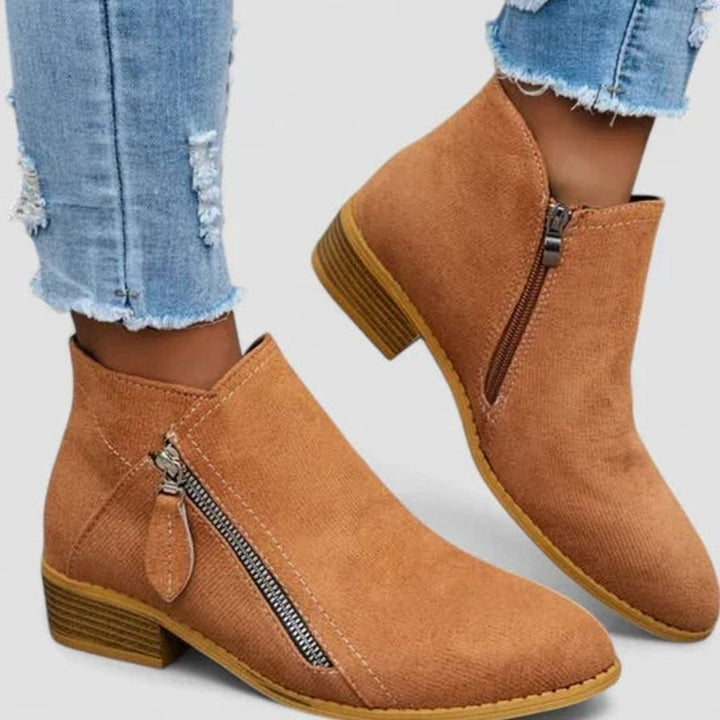 Women's Suede Side-Zip Block-Heel Ankle Boots - Orange