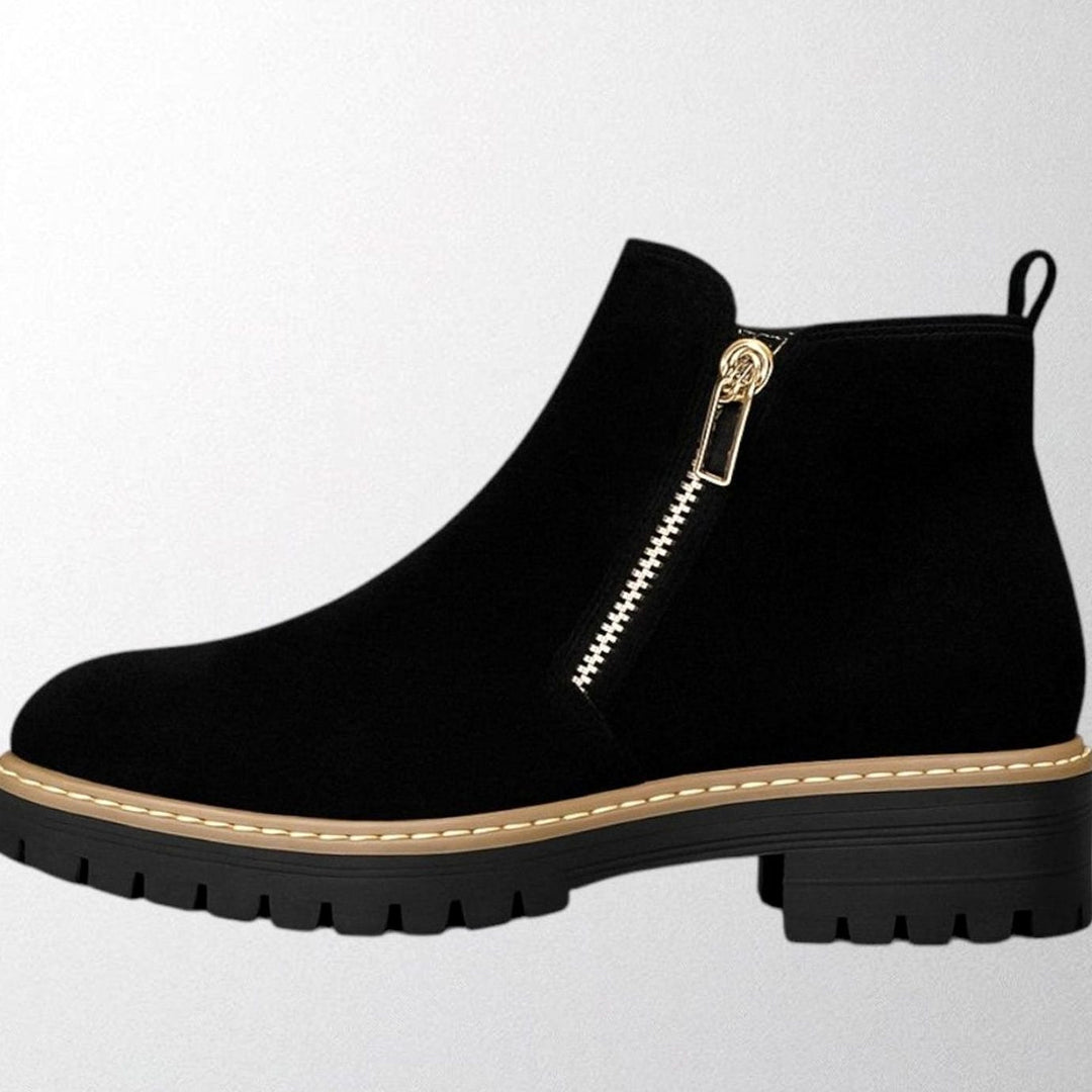 Women's Suede Side-Zip Chunky Lug-Sole Ankle Boots - Black
