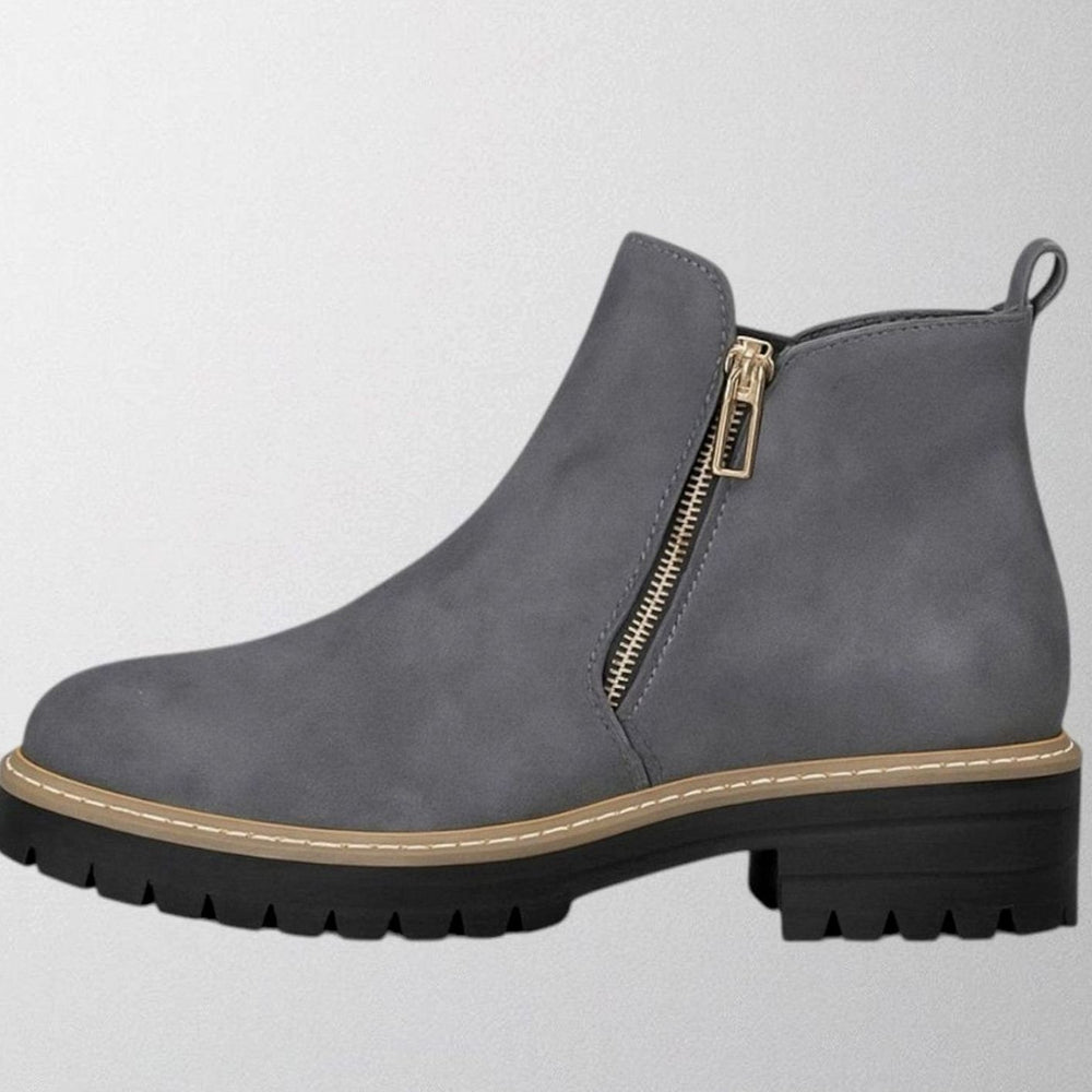 Women's Suede Side-Zip Chunky Lug-Sole Ankle Boots - Grey