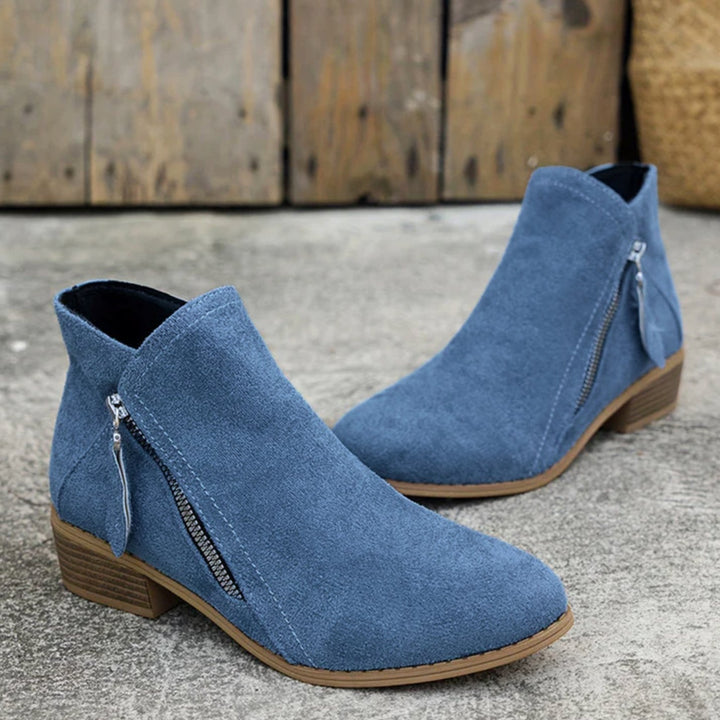 Women's Suede Side-Zip Low Block Heel Ankle Boots