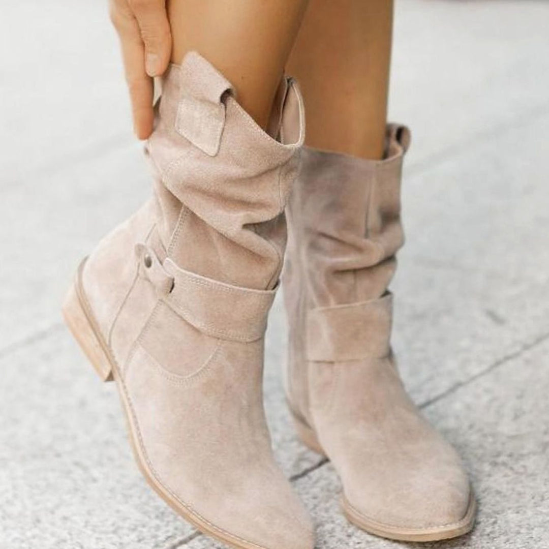 Women's Suede Slouch Ankle Boots Block Heel Side Zip
