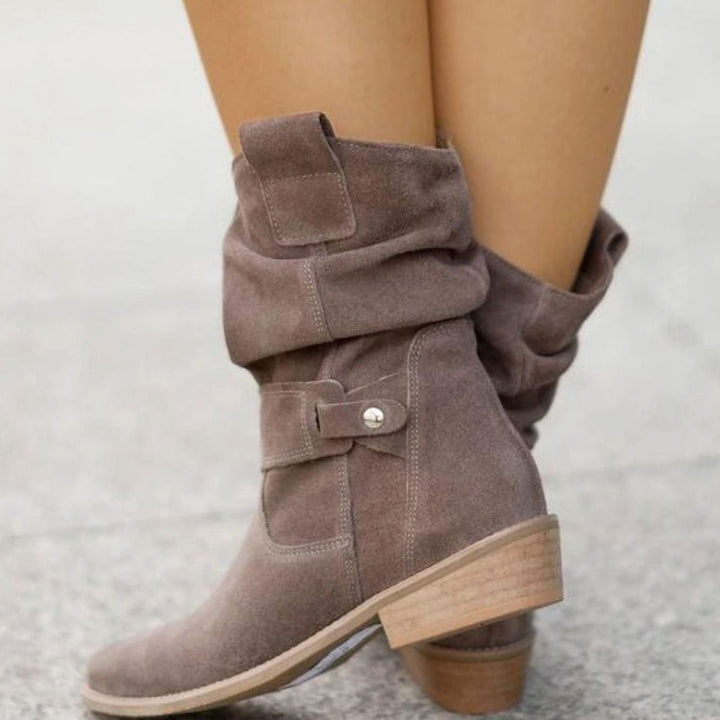 Women's Suede Slouch Ankle Boots Block Heel Side Zip
