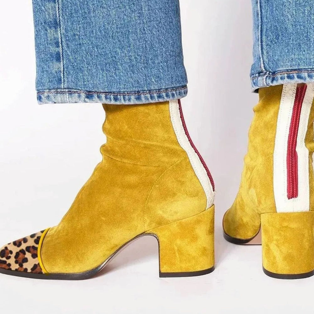 Women's Suede Square-Toe Block-Heel Ankle Boots