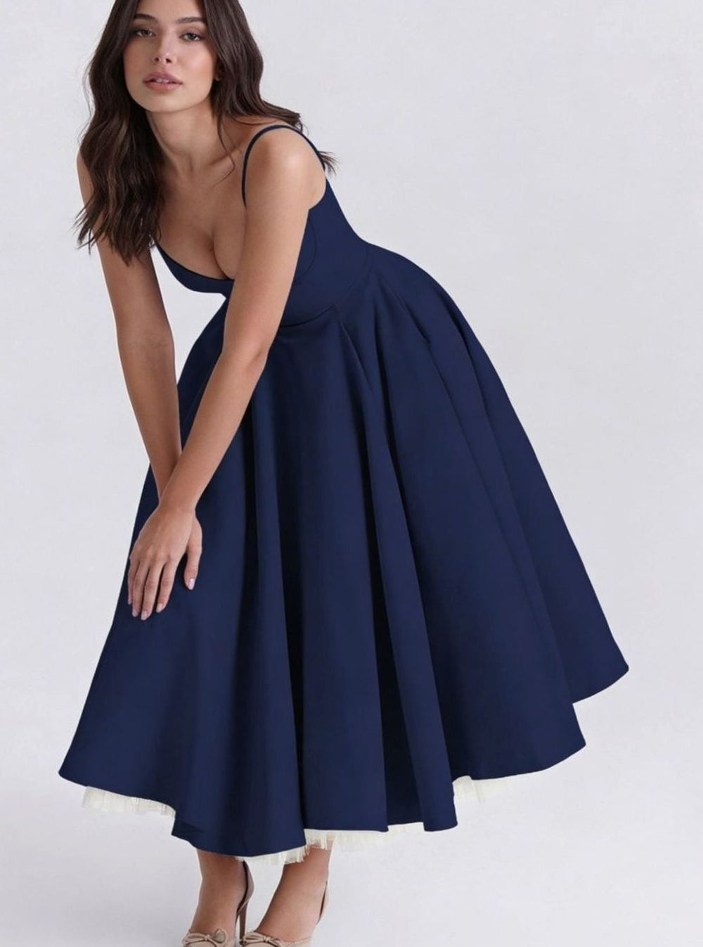 Women's Sweetheart Corset Midi Flared Dress Tulle Hem
