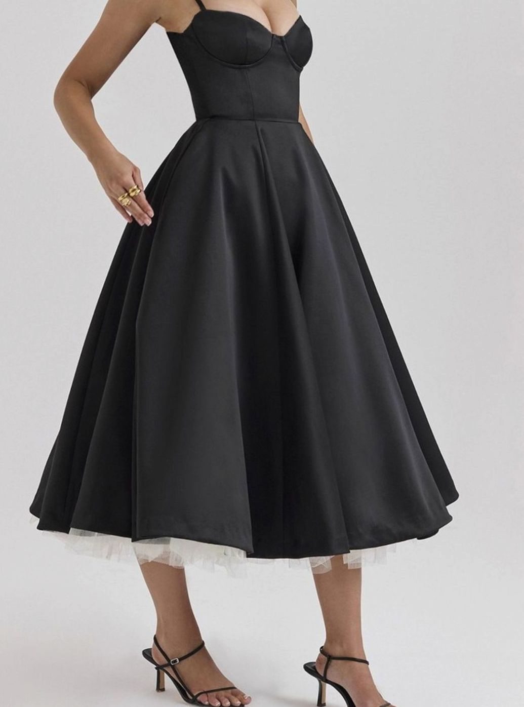 Women's Sweetheart Corset Midi Flared Dress Tulle Hem