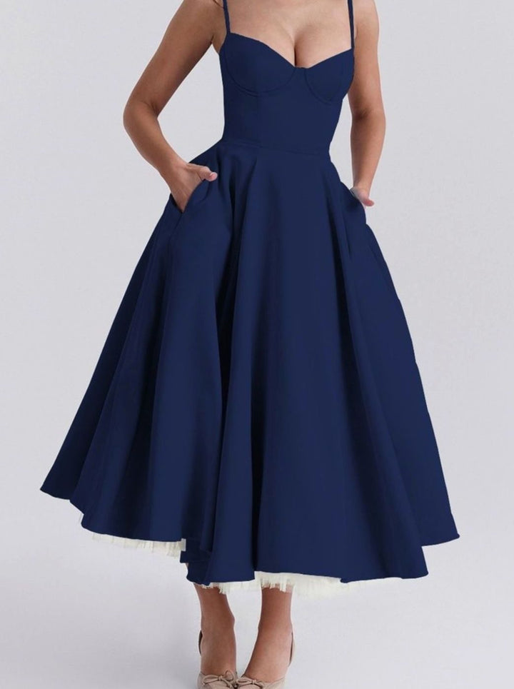 Women's Sweetheart Corset Midi Flared Dress Tulle Hem