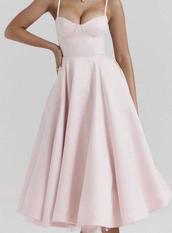 Women's Sweetheart Corset Midi Flared Dress Tulle Hem