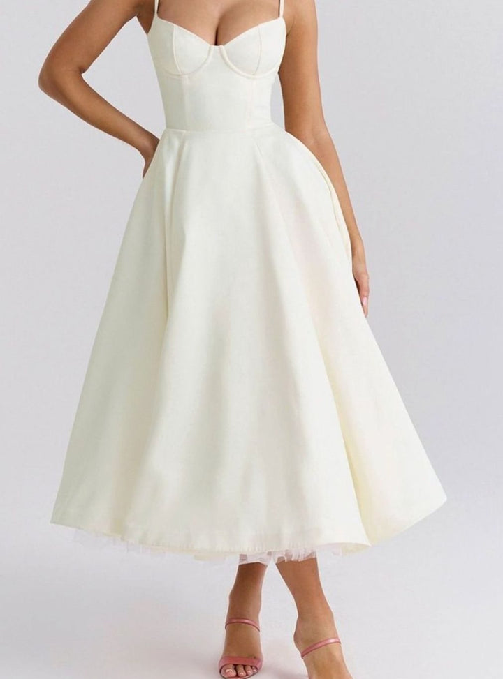 Women's Sweetheart Corset Midi Flared Dress Tulle Hem