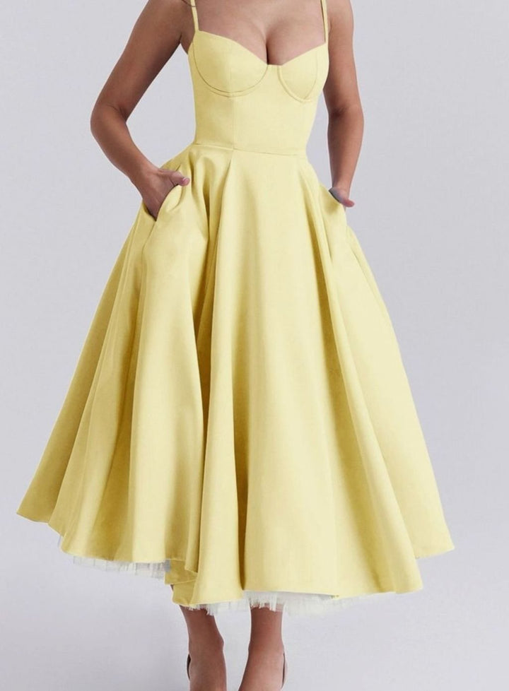 Women's Sweetheart Corset Midi Flared Dress Tulle Hem