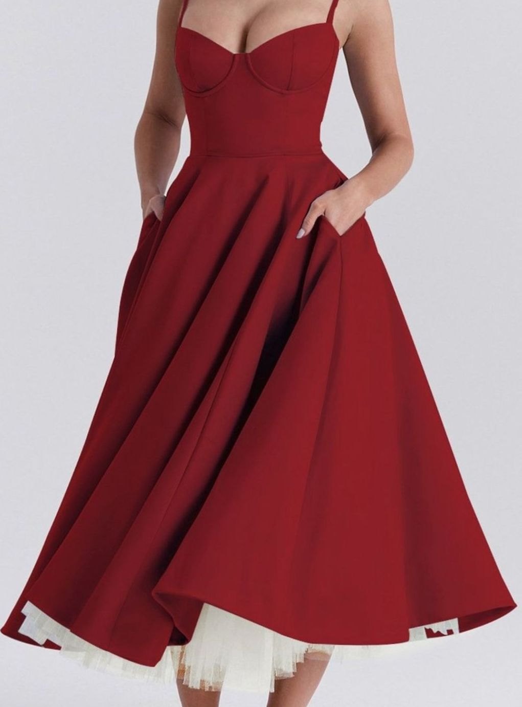 Women's Sweetheart Corset Midi Flared Dress Tulle Hem