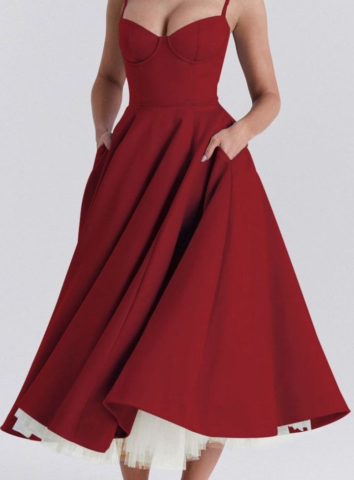 Women's Sweetheart Corset Midi Flared Dress Tulle Hem