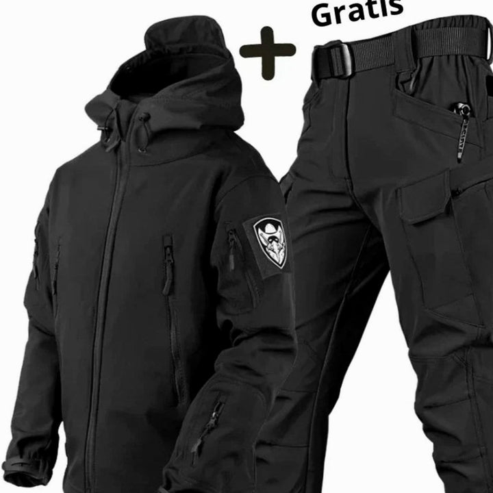 Women's Tactical Softshell Hooded Jacket Cargo Trousers Set - Black