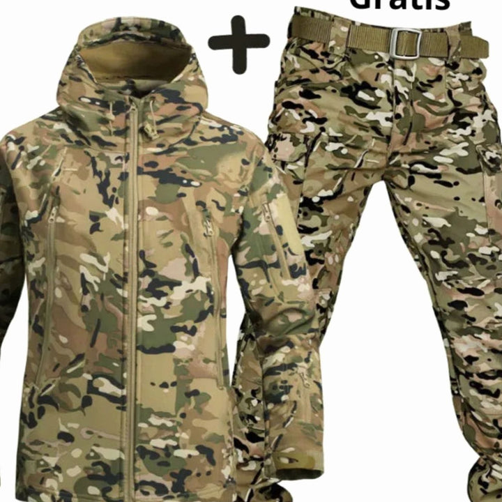 Women's Tactical Softshell Hooded Jacket Cargo Trousers Set - Light Military