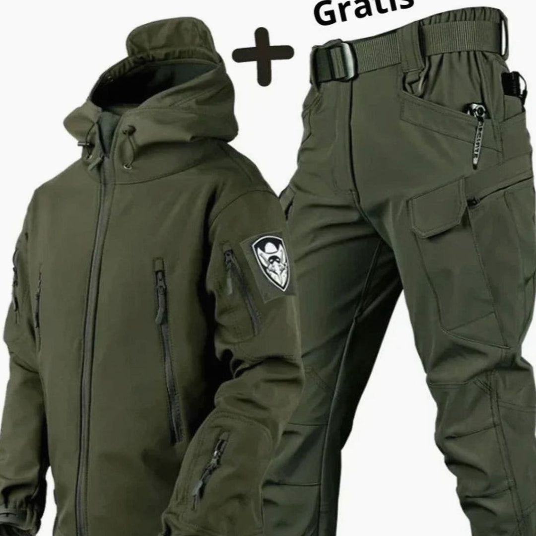 Women's Tactical Softshell Hooded Jacket Cargo Trousers Set - Dark Green