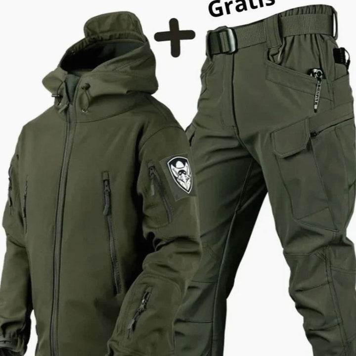 Women's Tactical Softshell Hooded Jacket Cargo Trousers Set - Dark Green