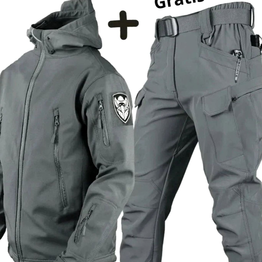 Women's Tactical Softshell Hooded Jacket Cargo Trousers Set - Grey