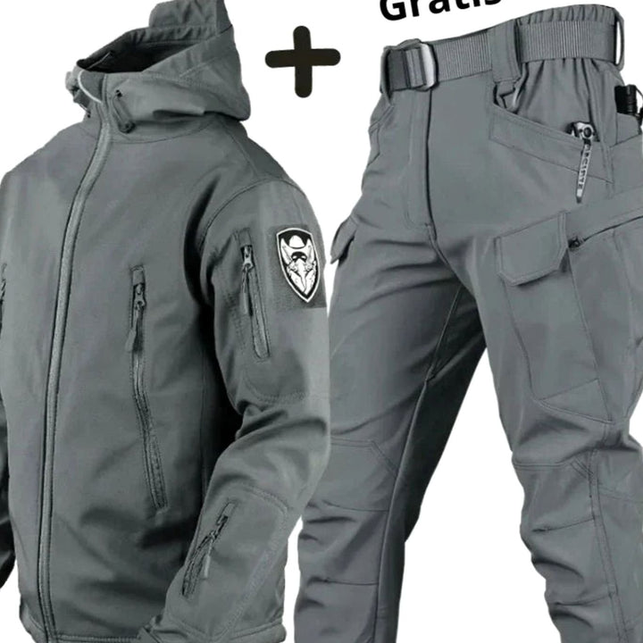 Women's Tactical Softshell Hooded Jacket Cargo Trousers Set - Grey