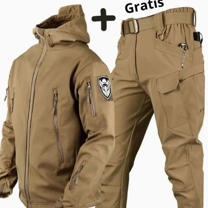 Women's Tactical Softshell Hooded Jacket Cargo Trousers Set - Beige