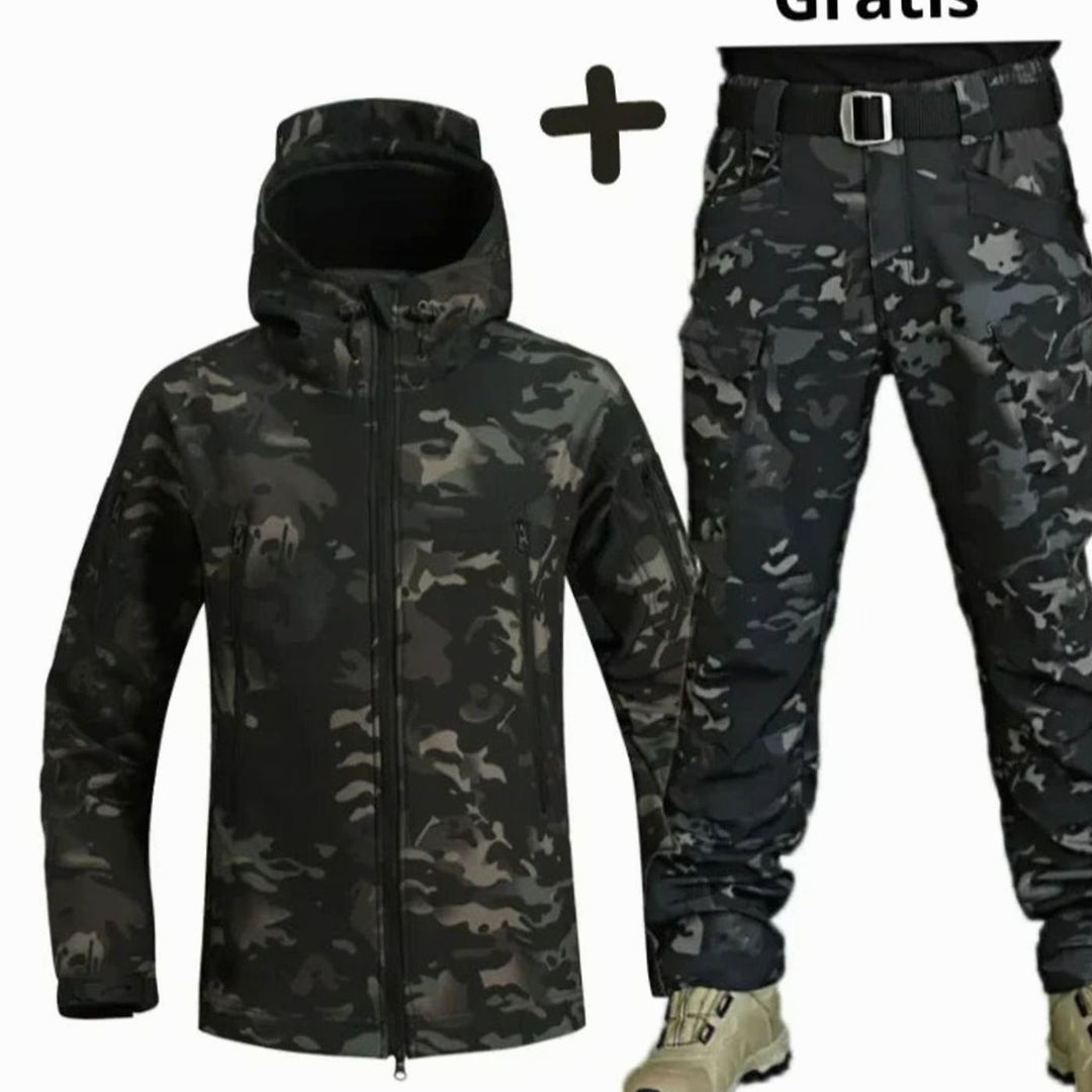 Women's Tactical Softshell Hooded Jacket Cargo Trousers Set - Dark Military