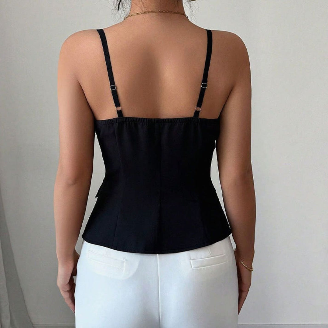 Women's Tailored Button-Front Sleeveless Waistcoat Cami Top, Black
