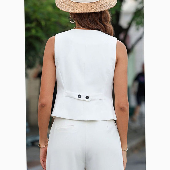 Women's Tailored Sleeveless Button-Front Waistcoat Vest Top