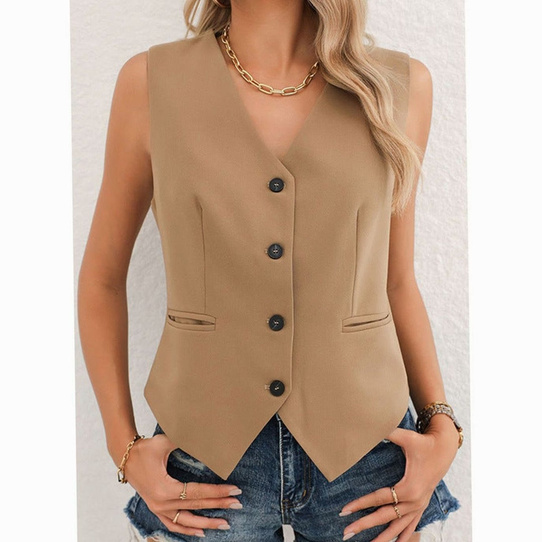 Women's Tailored Sleeveless Button-Front Waistcoat Vest Top