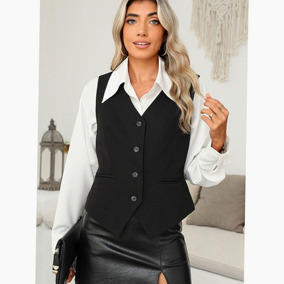 Women's Tailored Sleeveless Button-Front Waistcoat Vest Top
