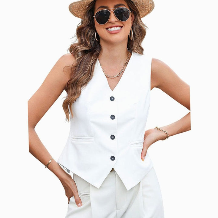 Women's Tailored Sleeveless Button-Front Waistcoat Vest Top