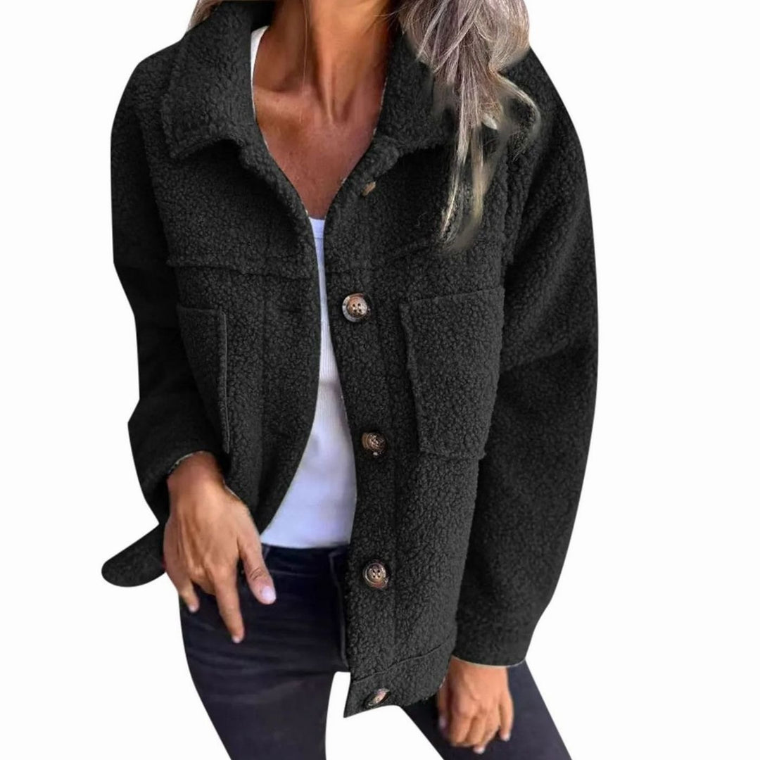 Women's Teddy Fleece Button-Up Shacket Lapel Collar Jacket