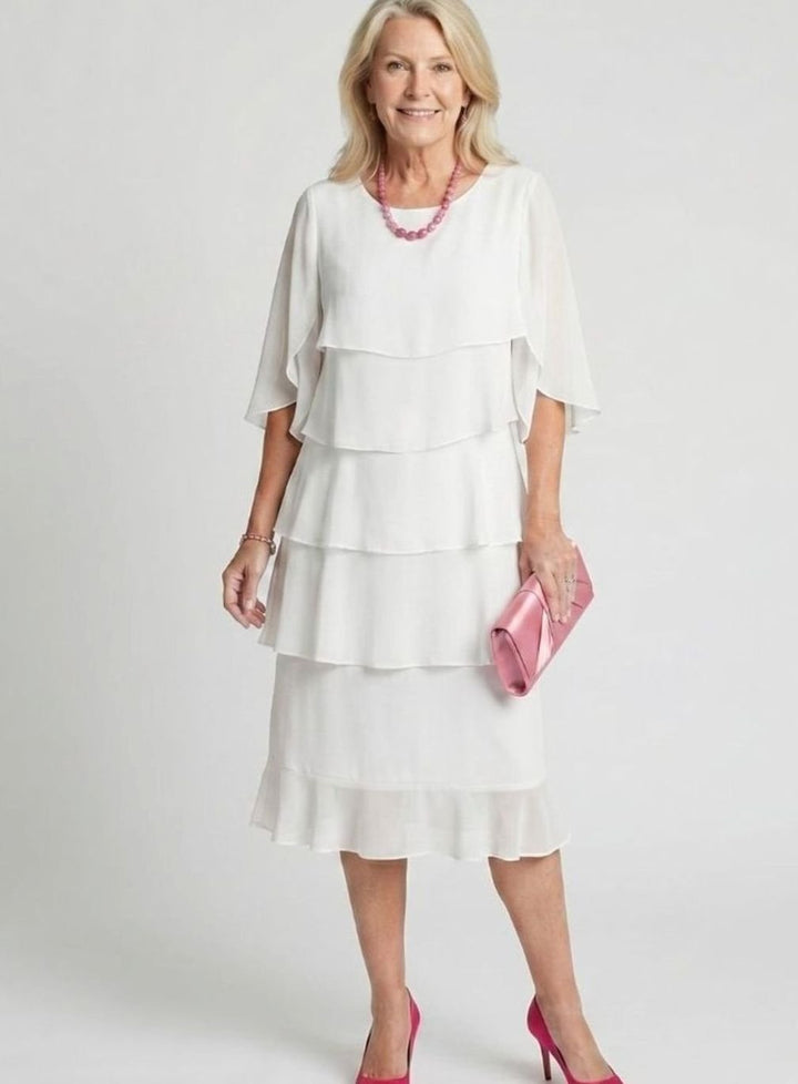 Women's Tiered Chiffon Flutter-Sleeve Midi Occasion Dress