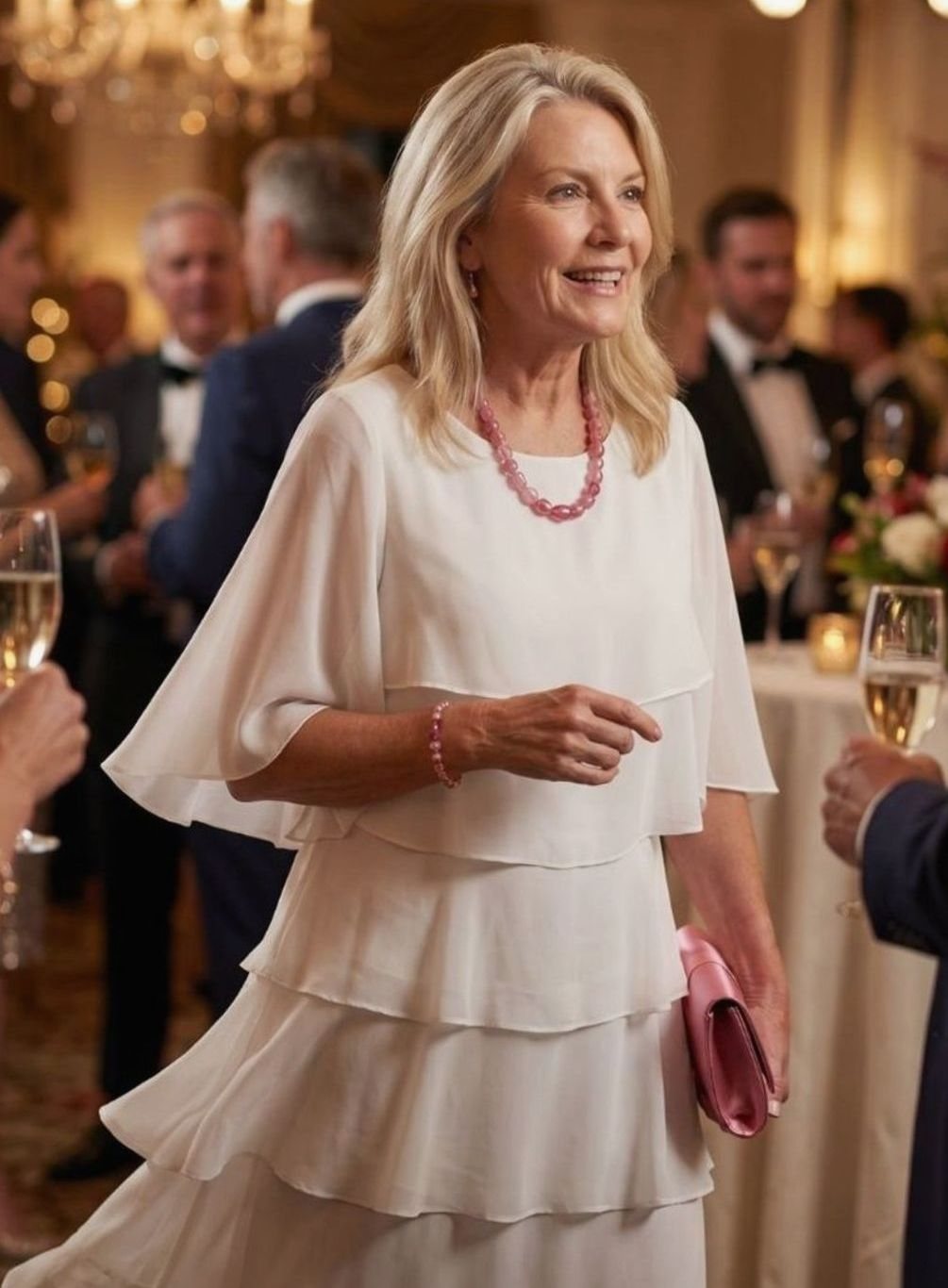 Women's Tiered Chiffon Flutter-Sleeve Midi Occasion Dress
