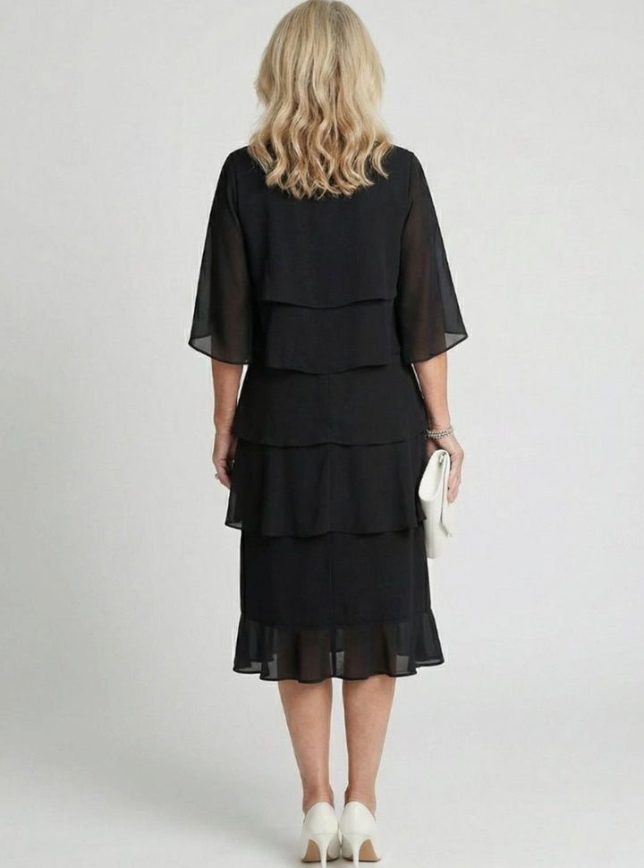 Women's Tiered Chiffon Flutter-Sleeve Midi Occasion Dress