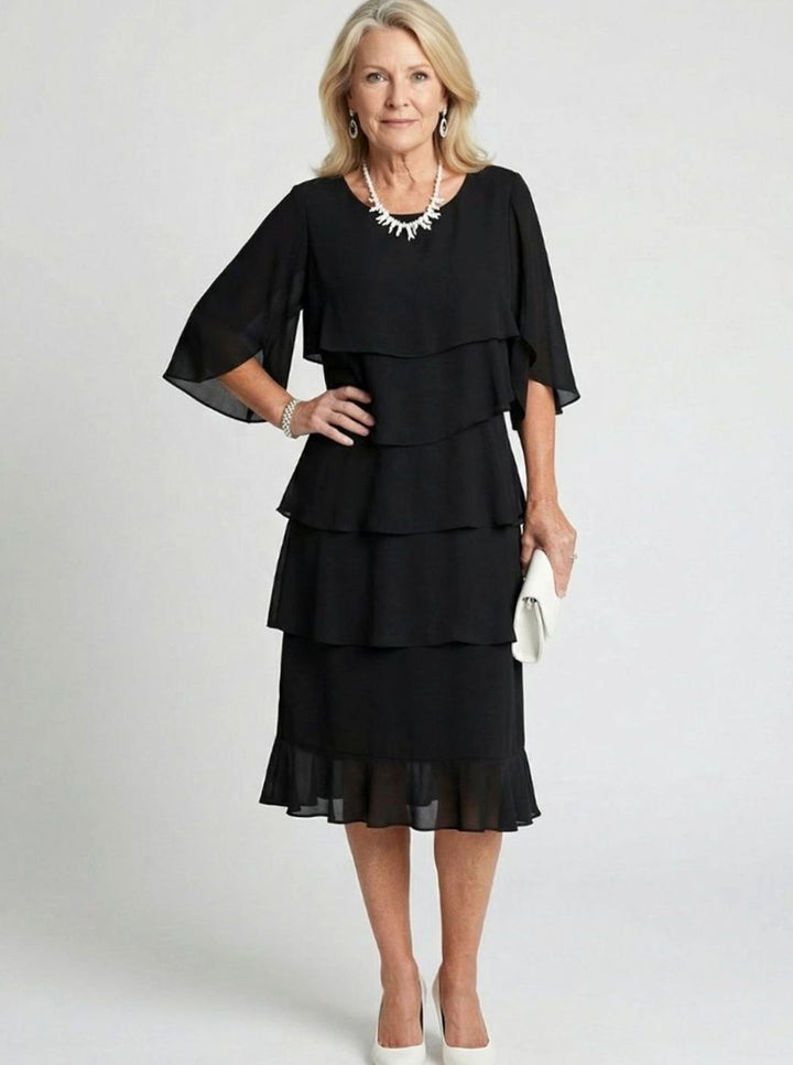 Women's Tiered Chiffon Flutter-Sleeve Midi Party Dress