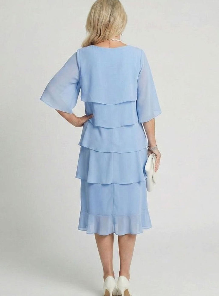 Women's Tiered Chiffon Flutter-Sleeve Midi Party Dress