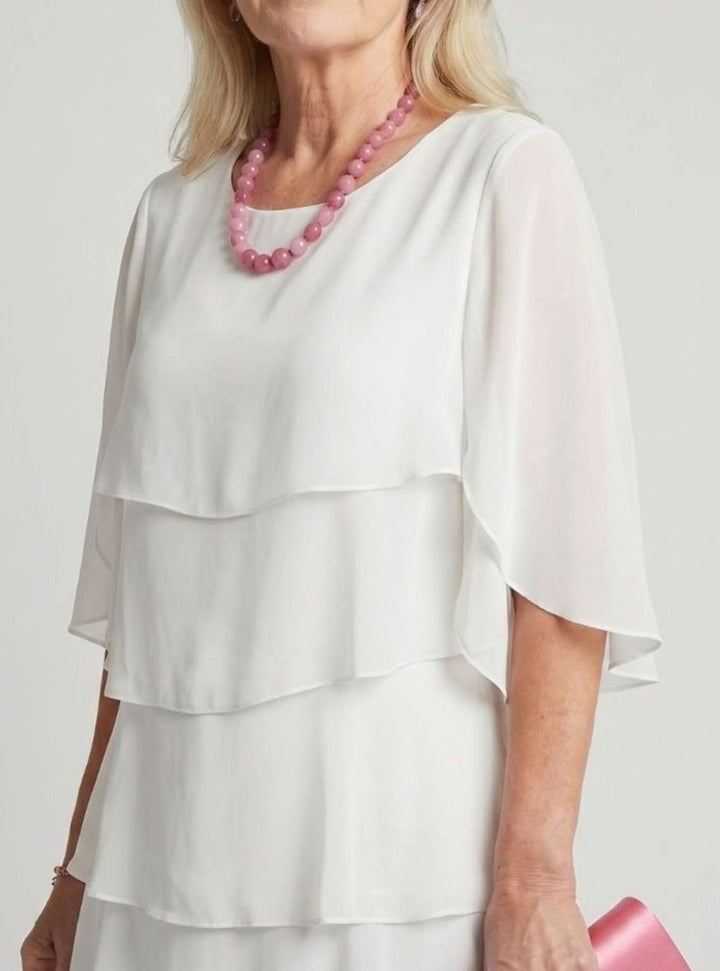 Women's Tiered Chiffon Flutter-Sleeve Midi Party Dress