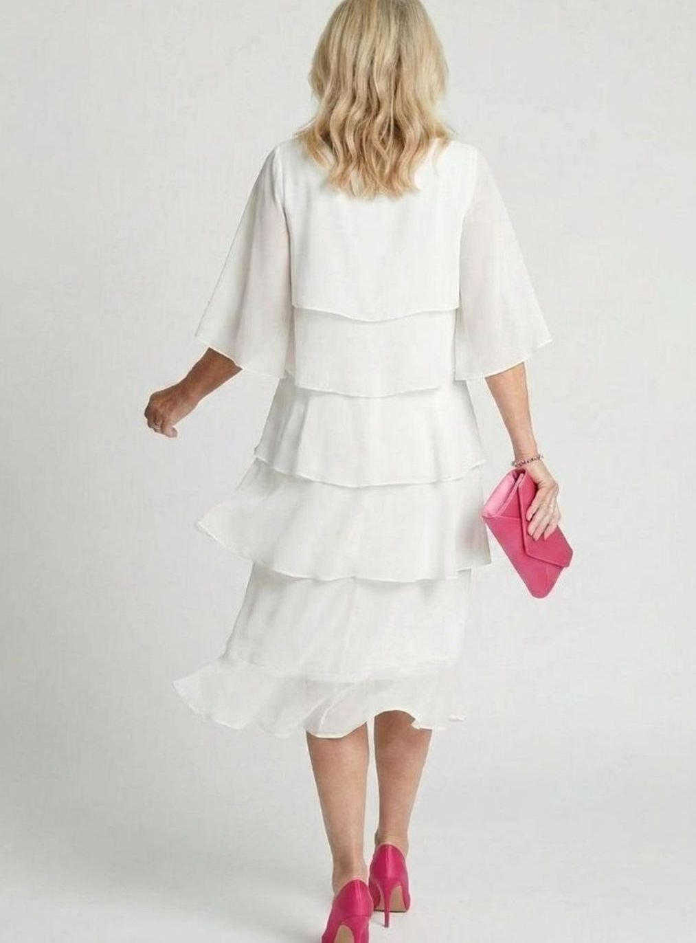 Women's Tiered Chiffon Flutter-Sleeve Midi Party Dress