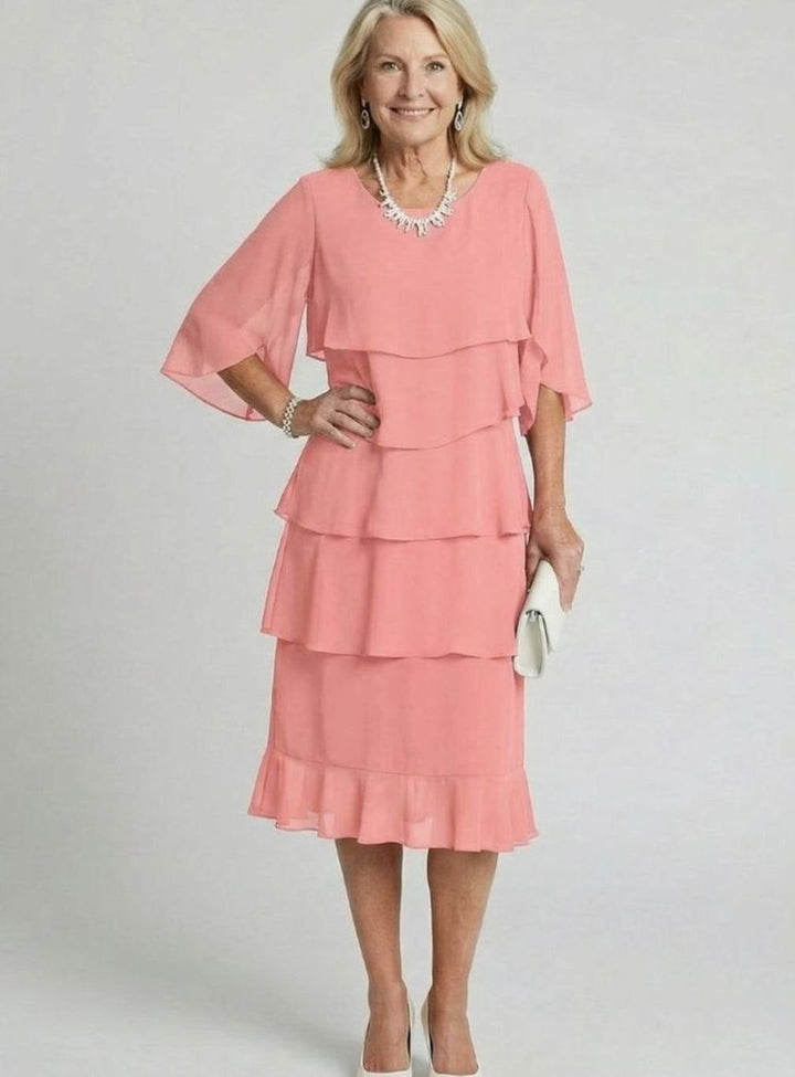 Women's Tiered Chiffon Flutter-Sleeve Midi Party Dress