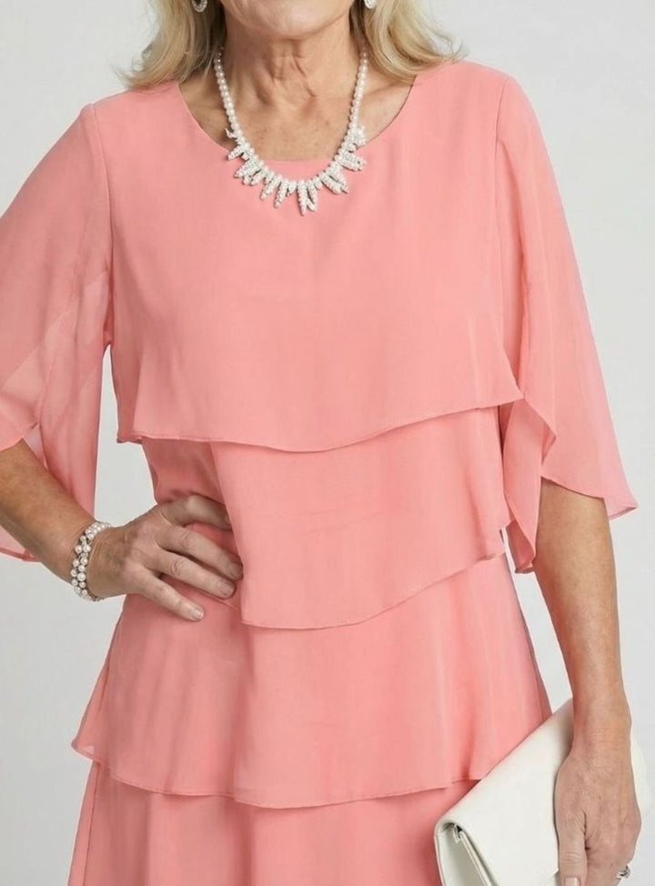 Women's Tiered Chiffon Flutter-Sleeve Midi Party Dress