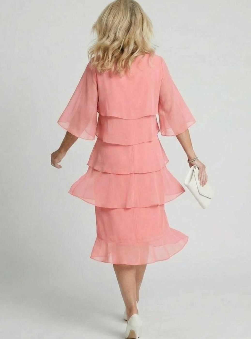 Women's Tiered Chiffon Flutter-Sleeve Midi Party Dress