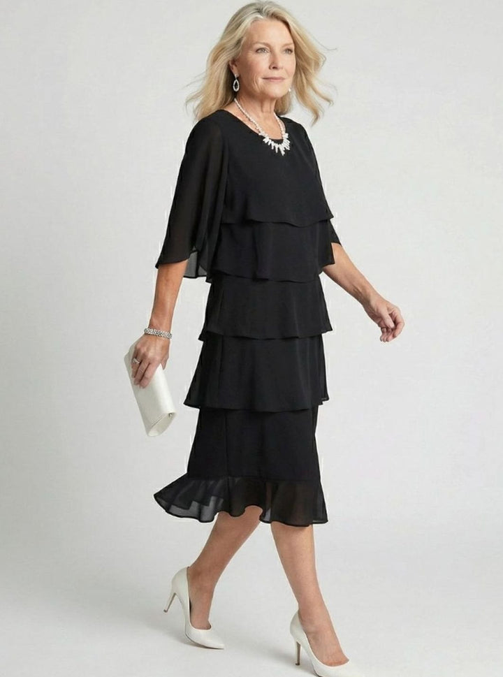 Women's Tiered Chiffon Flutter-Sleeve Midi Party Dress