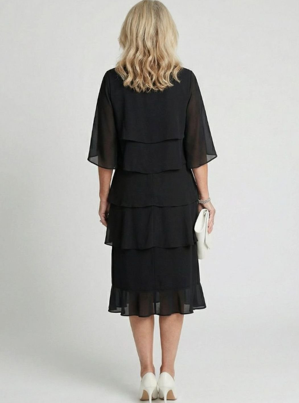 Women's Tiered Chiffon Flutter-Sleeve Midi Party Dress
