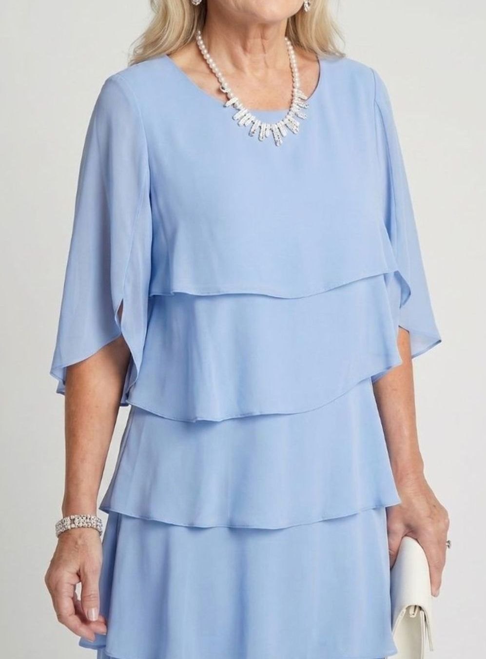 Women's Tiered Chiffon Flutter-Sleeve Midi Party Dress