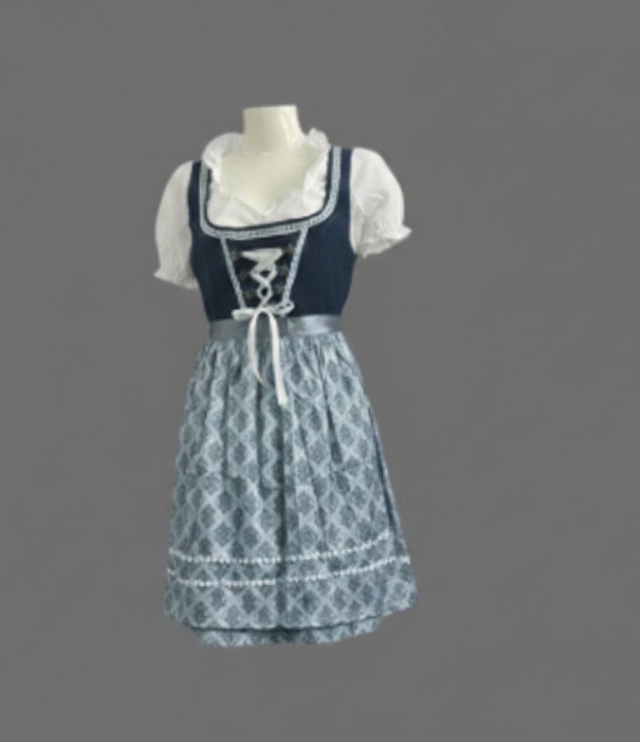 Women's Traditional Dirndl Midi Dress Lace-Up Bodice Apron Set