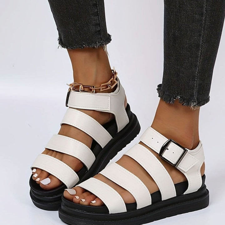 Women's Triple-Strap Buckle Flatform Gladiator Sandals - White