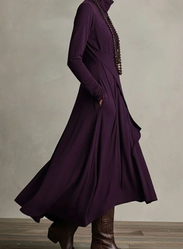 Women's Turtleneck Long Sleeve Asymmetric Layered Maxi Dress