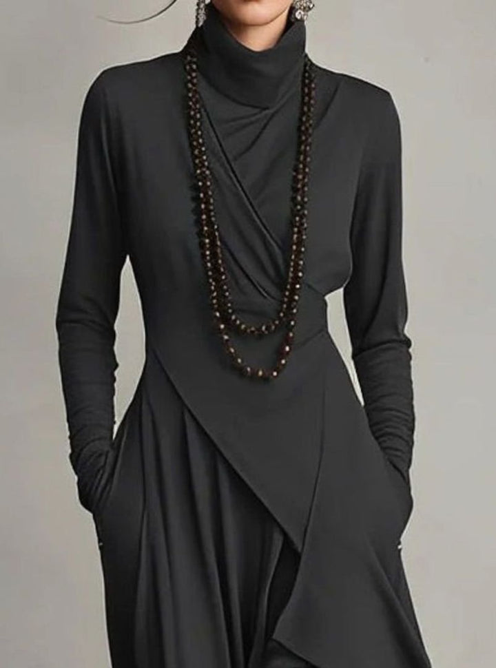 Women's Turtleneck Long Sleeve Asymmetric Layered Maxi Dress