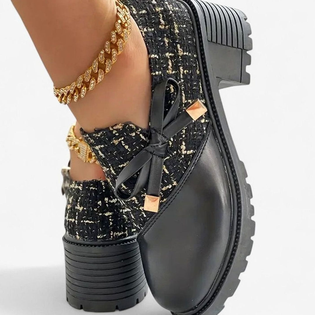 Women's Tweed Block-Heel Bow Detail Ankle Boots
