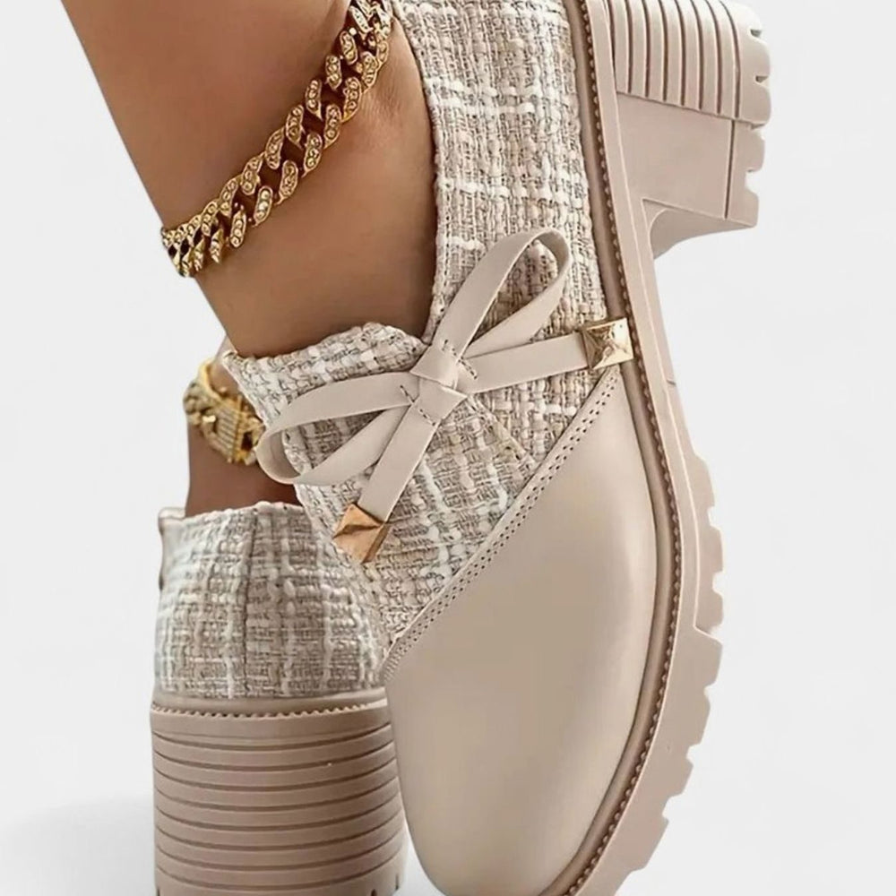 Women's Tweed Block-Heel Bow Detail Ankle Boots