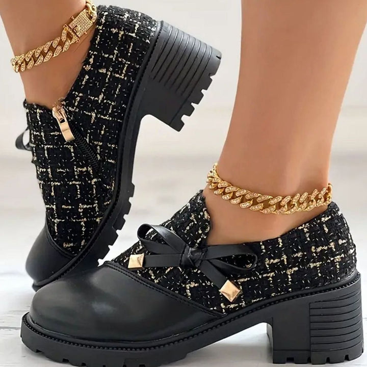 Women's Tweed Block-Heel Bow Detail Ankle Boots